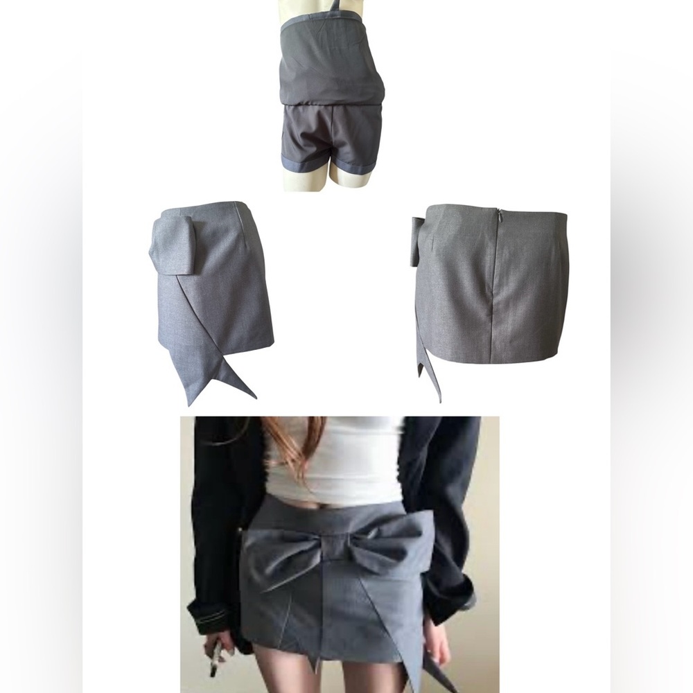 Aviva on Earth grey asymmetrical mini skirt with an oversized bow detail women S